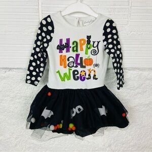 EMILY ROSE HAPPY HALLOWEEN black & white polkadot, tutu pom pom dress size 2T